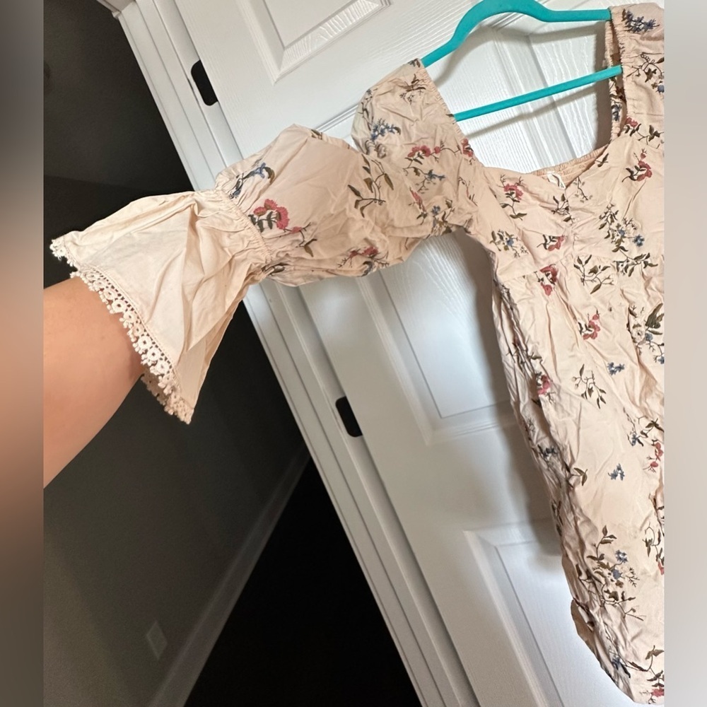 Anthropologie Embroidered Mini Dress NWT — Sand S | Cottagecore Boho - Picture 6 of 16